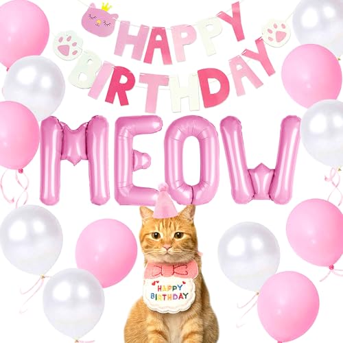 Katzen Geburtstag Party Zubehör Mädchen Katzen Geburtstags Banner Luftballons Hut mit Zahl Rosa Bandana Miau Luftballons für Katzen Kätzchen Dekorationen Katzen Geburtstag Party Zubehör Mädchen Katzen Geburtstags Banner Luftballons Hut mit Zahl Rosa Bandana Miau Luftballons für Katzen Kätzchen Dekorationen von BACH AND BOUJEE