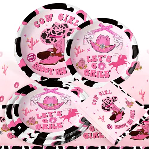 Let's Go Mädchen Party Supplies West Cowgirl Pappteller Tischdecke Servietten für Rosa Cowgirl Hen Party Bridal Shower von BACH AND BOUJEE
