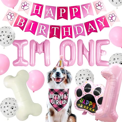 Partyzubehör für den ersten Geburtstag von Hunden, Welpen, Banner mit Zahlen, Bandana, Wuff-Ballons für Haustiere von BACH AND BOUJEE
