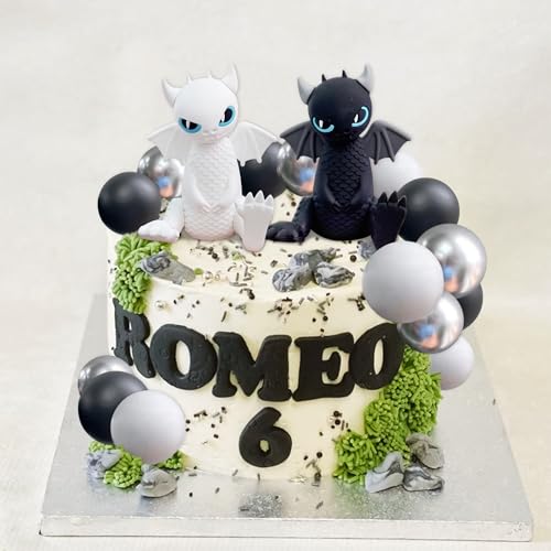 Schwarz-weißer Drachen-Kuchenaufsatz, Dracheneier, Kuchendekoration, schwarze Kugeln, Kuchendekoration für Fantasie, Babyparty, Geburtstag, Hochzeit, Partyzubehör Schwarz-weißer Drachen-Kuchenaufsatz, Dracheneier, Kuchendekoration, schwarze Kugeln, Kuchendekoration für Fantasie, Babyparty, Geburtstag, Hochzeit, Partyzubehör von BACH AND BOUJEE