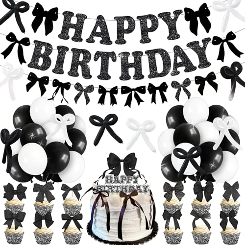 Schwarze Schleife Geburtstag Banner Schleife Geburtstag Kuchen Cupcake Dekor Bowknot Ribbon Banner Geburtstag Banner Party Bogen Geburtstag Party Bogen Party Dekorationen von BACH AND BOUJEE