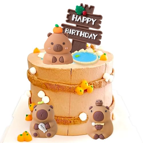 Tortendeko Capybara Figuren Kuchen Deko Geburtstag Cake Topper Tiere Torte Deko Kindergeburtstag Tortenaufleger Happy Birthday Sommerparty von BACH AND BOUJEE