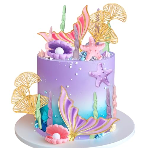 Unter dem Meer Kuchendekoration Meerjungfrau Partyzubehör Muschelkuchen Topper für Babyparty Geburtstag Brautparty Hochzeitsparty von BACH AND BOUJEE