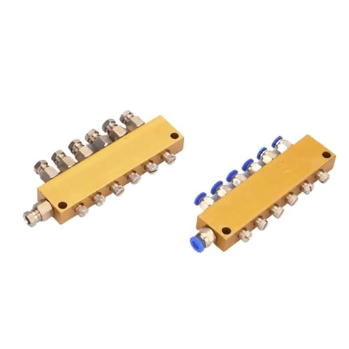 BADIKA Ventil-Schmiersystem 2/3/4/5/6/7/8/9/10 Wege, 6 mm Eingang, 4 mm Ausgang, Kompression/Push-In, Messing, Verstellbarer Schmierölverteiler, preiswerter Verteilerblock(10 Way,Psuh In) von BADIKA