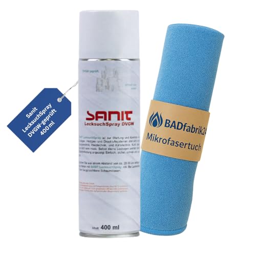 BADfabrik24 LecksuchSpray 400 ml DVGW-geprüft Art.-Nr. 3030 + Mikrofasertuch,Leckfinder für Gas & Druckluft,Profi-Spray zur Leckortung inkl. Reinigungstuch 40×40 cm BADfabrik24 LecksuchSpray 400 ml DVGW-geprüft Art.-Nr. 3030 + Mikrofasertuch,Leckfinder für Gas & Druckluft,Profi-Spray zur Leckortung inkl. Reinigungstuch 40×40 cm von BADfabrik24