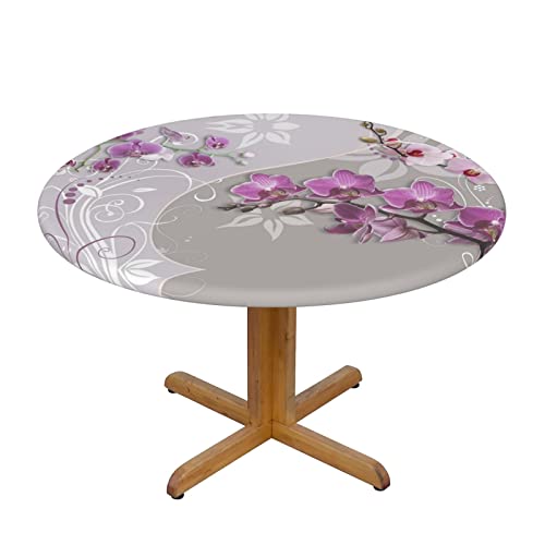 BAFAFA Pink Orchidee bedruckte runde Tischdecke, wasserdichte Tischdecke, abwischbar, Stretch-Tischdecke für Picknick, Camping, Esszimmer, klein von BAFAFA