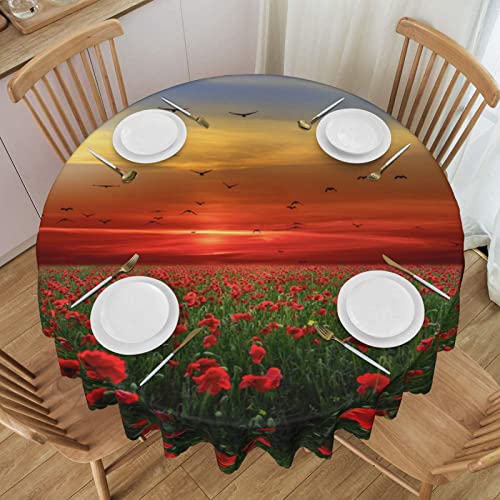 Rote Mohnblumen-Blumenfeld im Sonnenuntergang, bedruckt, rund, Frühling, Sommer, Tischdecke, waschbar, für Esstisch, Buffet, Partys und Camping – 152,4 cm von BAFAFA