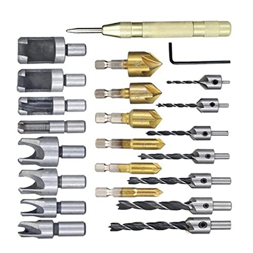 23pcs Lochbohrbit Set, Edelstahl -Messing -Countersink -Bohrbit -Kit mit 3/8 -Zoll -Runden -Schaft für Holzbearbeitung, Elektrobohrer, Handbohrer und Tischbohranwendungen von BAFOVY