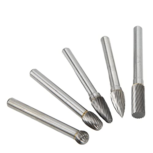 BAFOVY Wolfram -Carbid -Würfel Mühle Bit Raspe Datei Set 5pcs Schneidende Burr Set Zum Polieren von Holzbearbeitungsschnitzen mit 6 Mm 1/4in Schaft (ADEFG) von BAFOVY