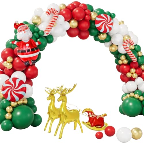 Weihnachtsballon -Set, Metallisch Gold Grün Rot weiß Knallon Girlandbogen Kit, Rentierthema für Partys von BAFOVY