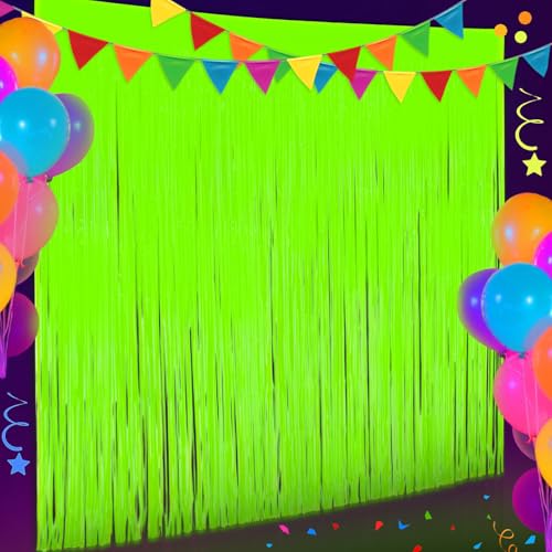 BAHABY Partyzubehör, leuchtet im Dunkeln, 2 Stück, 90 x 180 cm, Neon-Partydekorationen, Neonfolie, Fransenhintergrund, Vorhänge, Lametta, Luftschlangen, Hintergrund, leuchtet im Dunkeln, Sterne, Grün von BAHABY