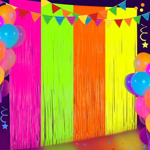 BAHABY Partyzubehör, leuchtet im Dunkeln, 4 Stück, 90 x 180 cm, Neon-Party-Dekorationen, Neonfolie, Fransenhintergrund, Vorhänge, Lametta, Luftschlangen, Hintergrund, leuchtet im Dunkeln, Sterne BAHABY Partyzubehör, leuchtet im Dunkeln, 4 Stück, 90 x 180 cm, Neon-Party-Dekorationen, Neonfolie, Fransenhintergrund, Vorhänge, Lametta, Luftschlangen, Hintergrund, leuchtet im Dunkeln, Sterne von BAHABY