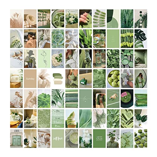 BAICAOLIAN 70 Stück Grün Premium Wall Collage Kit,Aesthetic Wandcollagen Indie Room Décor, Wandcollage, Wandkunstdrucke für Mädchen Jungen (A) von BAICAOLIAN