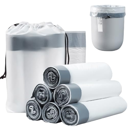 150 Stück Müllbeutel mit Zugband 10L, Mülltüten mit Tragegriff, Kleine Müllsäcke, Weiß Trash Bags, Kordelzug Abfallbeutel für Küchen Lebensmittel,Büro,Wohnzimmer, Müllsäck für 5L, 8L Mülleimer von BAIFULAI