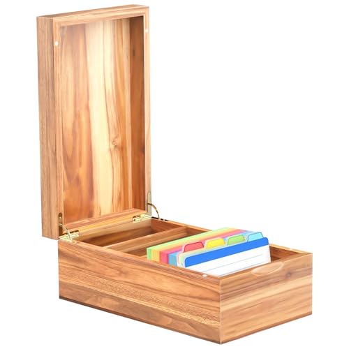 BAIFULAI A8 Karteikarten Boxen Holz, 20 * 8 * 6cm Karteibox, Lernkarteibox Vokabeln Karteikarten mit Deckel, Karteikartenbox, Holzkiste für Büro Schulen Und Heim （Karteikarten Nicht im Enthalten） von BAIFULAI