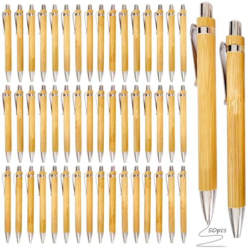 BAIFULAI Holz Kugelschreiber: 50PCS Kugelschreibern Wiederverwendbar Schreibgerät Bambus Holzkugelschreiber Kugelschreiber Set Natur Plastikfreier für den Alltag Büro als stilvolles Schreibgerät von BAIFULAI