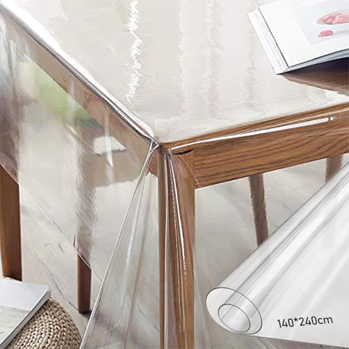 Durchsichtige Tischdecke, Tischdecke Transparent 140cm Breit, Tischfolie Transparent mit 0.12 mm Stark, Tischschutz aus PVC Zuschneidbarer-Fettdicht Tischschutzfolie(240 x 140cm) von BAIFULAI