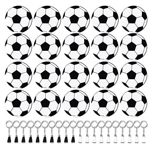BAIGOO FußBall-Acryl-SchlüSselanhäNger-Rohlings-Set mit 20 FußBall-SchlüSselanhäNgern mit 20 Quasten, SchlüSselanhäNger-Ringen, Set für FußBall-Partyartikel von BAIGOO