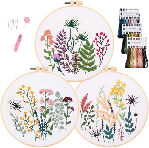 BAIHILIU Anfänger-Stickset für Erwachsene, enthält 3 Stoffe, 3 Stickrahmen, Stickgarn, bunte Fäden, Werkzeuge BAIHILIU Anfänger-Stickset für Erwachsene, enthält 3 Stoffe, 3 Stickrahmen, Stickgarn, bunte Fäden, Werkzeuge von BAIHILIU