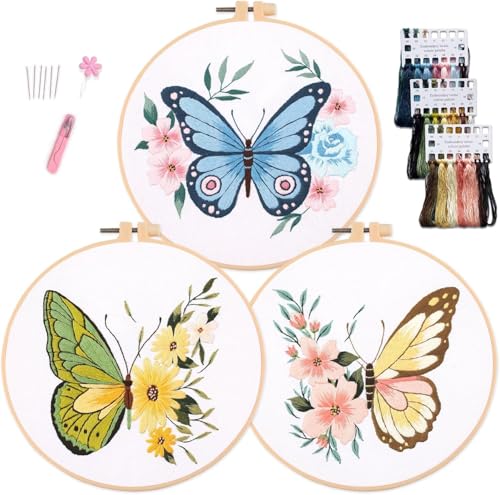 BAIHILIU Anfänger-Stickset für Erwachsene, enthält 3 Stoffe, 3 Stickrahmen, Stickseide, bunte Fäden, Werkzeuge BAIHILIU Anfänger-Stickset für Erwachsene, enthält 3 Stoffe, 3 Stickrahmen, Stickseide, bunte Fäden, Werkzeuge von BAIHILIU