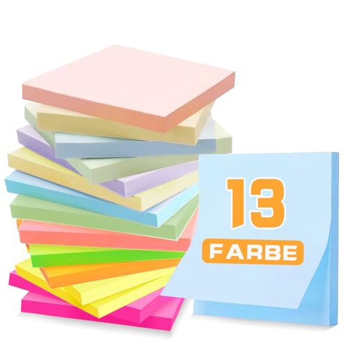 BAISEN 1050 Stück Haftnotizen Klebezettel - 76 x 76mm Sticky Notes, Selbstklebende Haftnotizzettel Klebezettel bunt zettel farbig Notizblöcke für Büro Haus, 1050 Blatt insgesamt 13 Farben von BAISEN