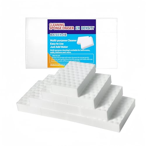 BAISENJIE Magic Sponges Radiergummi, Melamin-Schwamm in Großpackung, 2 x Dichte, langlebig, Reinigungsschwamm für Küche, Bad, Badewanne, Waschbecken, Möbel, Wandreiniger (Weiß, 10 x 6 x 2 cm) BAISENJIE Magic Sponges Radiergummi, Melamin-Schwamm in Großpackung, 2 x Dichte, langlebig, Reinigungsschwamm für Küche, Bad, Badewanne, Waschbecken, Möbel, Wandreiniger (Weiß, 10 x 6 x 2 cm) von BAISENJIE