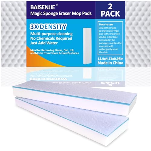 Wischmopp-Pad für Bodenreinigung, magische Schwämme, Radiergummi, Wischmopp-Pads, Nachfüllpackungen, geeignet für 33 cm flache Mopp-Köpfe, 33 x 12 x 2,5 cm Wischmopp-Pad für Bodenreinigung, magische Schwämme, Radiergummi, Wischmopp-Pads, Nachfüllpackungen, geeignet für 33 cm flache Mopp-Köpfe, 33 x 12 x 2,5 cm von BAISENJIE