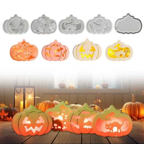 Kürbis Harz Formen, 5 Stück Silikonformen kürbis halloween, Silikonform Herbst kürbis, silikonform Kür-bis mit Sockel, Gießformen halloween kür-bis, für Hallo-ween Handwerk DIY Deko silikon-formen von BAISHUWU