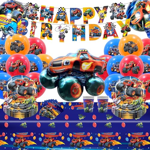 Monster Trucks Theme Luftballons, 85 Stücke Monster truck geburtstag deko, Monster Truck Luftballons Partygeschirr, Monster Truck Ballons, Monster Truck Party Geschirr, für Kinder Geburtstag von BAISHUWU
