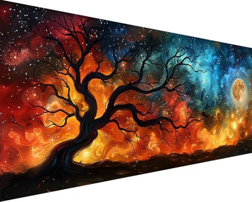 Malen Nach Zahlen Baum Malen Nach Zahlen Erwachsene Mond Paint by Numbers mit 3 Pinseln und Acrylfarben Handgemalt Ölgemälde Farbige Leinwand Set, Geschenke für Frauen, Zimmer Deko 100x200cm w3-13X von BAIYAACO