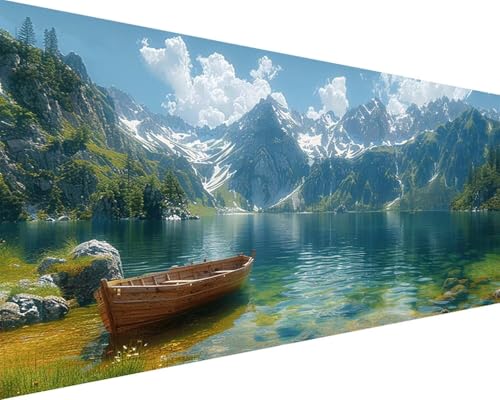 Malen Nach Zahlen Berg Malen Nach Zahlen Erwachsene Boot Paint by Numbers mit 3 Pinseln und Acrylfarben Handgemalt Ölgemälde Farbige Leinwand Set, Geschenke für Frauen, Zimmer Deko 80x160cm f3-248 von BAIYAACO