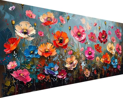 Malen Nach Zahlen Blume Malen Nach Zahlen Erwachsene Blume Paint by Numbers mit 3 Pinseln und Acrylfarben Handgemalt Ölgemälde Farbige Leinwand Set, Geschenke für Frauen, Zimmer Deko 80x160cm c3-28I von BAIYAACO