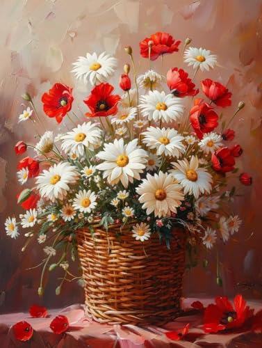 Malen Nach Zahlen Blume Malen Nach Zahlen Erwachsene Gänseblümchen Paint by Numbers Kits mit Pinseln und Acrylfarben Handgemalt Ölgemälde Farbige Leinwand Set, Zimmer Deko 60x80cm (mit Rahmen) -u16W von BAIYAACO