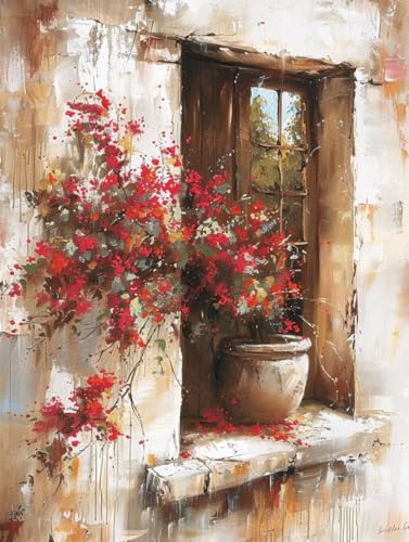 Malen Nach Zahlen Blume Malen Nach Zahlen Erwachsene Landschaft Paint by Numbers Kits mit 3 - Pinseln und Acrylfarben Handgemalt Ölgemälde Farbige Leinwand Set, Zimmer Deko 30x40cm (ohne Rahmen) -u12R von BAIYAACO