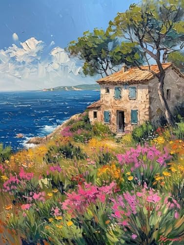 Malen Nach Zahlen Blume Malen Nach Zahlen Erwachsene Meer Paint by Numbers Kits mit Pinseln und Acrylfarben Handgemalt Ölgemälde Farbige Leinwand Set, Geschenke für Frauen 30x40cm (mit Rahmen) -a14 von BAIYAACO