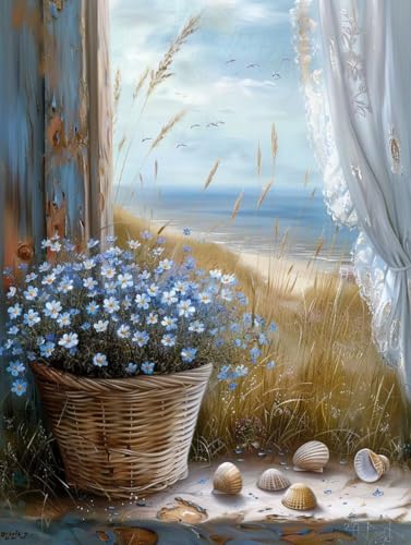 Malen Nach Zahlen Blume Malen Nach Zahlen Erwachsene Meer Paint by Numbers Kits mit Pinseln und Acrylfarben Handgemalt Ölgemälde Farbige Leinwand Set, Geschenke für Frauen 30x40cm (ohne Rahmen) -a176 von BAIYAACO