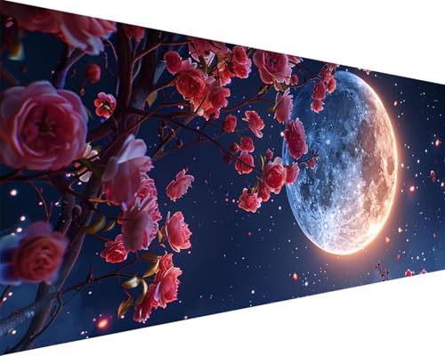 Malen Nach Zahlen Blume Malen Nach Zahlen Erwachsene Mond Paint by Numbers mit 3 Pinseln und Acrylfarben Handgemalt Ölgemälde Farbige Leinwand Set, Geschenke für Frauen, Zimmer Deko 50x100cm g3-26J von BAIYAACO
