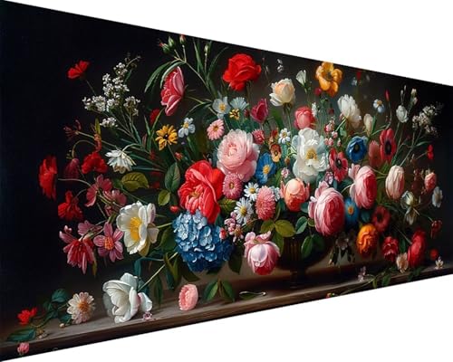 Malen Nach Zahlen Blume Malen Nach Zahlen Erwachsene Rose Paint by Numbers mit 3 Pinseln und Acrylfarben Handgemalt Ölgemälde Farbige Leinwand Set, Geschenke für Frauen, Zimmer Deko 100x200cm c3-62 von BAIYAACO