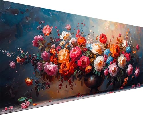Malen Nach Zahlen Blume Malen Nach Zahlen Erwachsene Rose Paint by Numbers mit 3 Pinseln und Acrylfarben Handgemalt Ölgemälde Farbige Leinwand Set, Geschenke für Frauen, Zimmer Deko 50x100cm w3-86 von BAIYAACO