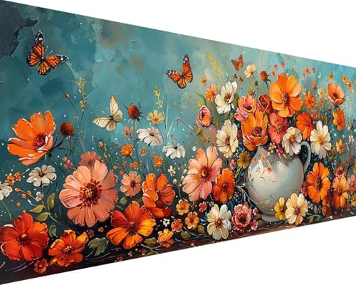 Malen Nach Zahlen Blume Malen Nach Zahlen Erwachsene Schmetterling Paint by Numbers Kits mit 3 - Pinseln und Acrylfarben Handgemalt Ölgemälde Farbige Leinwand Set, Geschenke für Frauen 100x200cm o3-4E von BAIYAACO