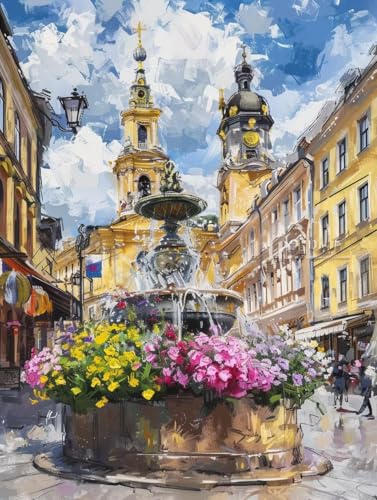 Malen Nach Zahlen Blume Malen Nach Zahlen Erwachsene Stadt Paint by Numbers Kits mit Pinseln und Acrylfarben Handgemalt Ölgemälde Farbige Leinwand Set, Geschenke für Frauen 100x135cm (mit Rahmen) -u98 von BAIYAACO