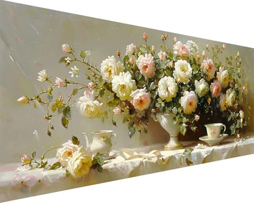Malen Nach Zahlen Blume Malen Nach Zahlen Erwachsene Tasse Paint by Numbers mit 3 Pinseln und Acrylfarben Handgemalt Ölgemälde Farbige Leinwand Set, Geschenke für Frauen, Zimmer Deko 80x160cm r3-153 von BAIYAACO