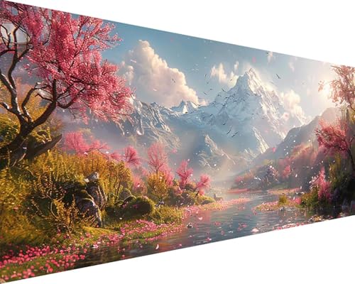 Malen Nach Zahlen Erwachsene Berg Malen Nach Zahlen Landschaft Paint by Numbers Farbige Leinwand mit Pinselset Acrylfarben Kreativ Set für Kinder, Home Wand Deko Wohnzimmer Geschenke 50x100cm w4-16J von BAIYAACO