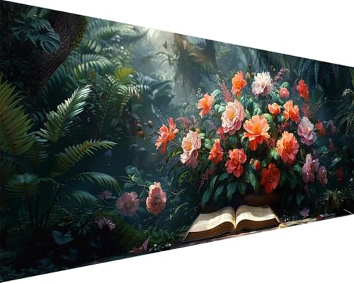 Malen Nach Zahlen Erwachsene Blume Malen Nach Zahlen Buch Paint by Numbers Farbige Leinwand mit Pinselset Acrylfarben Kreativ Set für Erwachsene, Home Wand Deko Wohnzimmer Geschenke 100x200cm h4-8Q von BAIYAACO