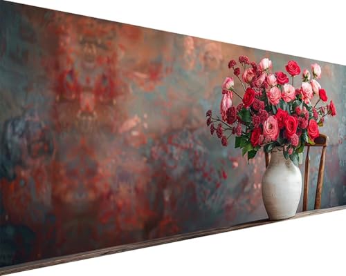 Malen Nach Zahlen Erwachsene Blume Malen Nach Zahlen Vase Paint by Numbers Farbige Leinwand mit Pinselset Acrylfarben Kreativ Set für Erwachsene, Home Wand Deko Wohnzimmer Geschenke 40x80cm m4-9Q von BAIYAACO