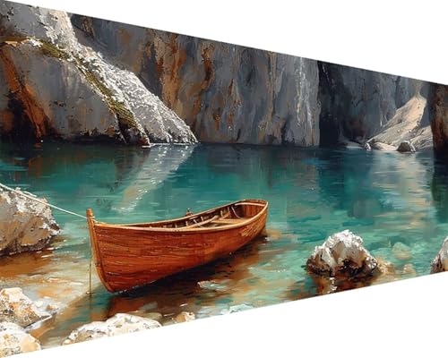 Malen Nach Zahlen Erwachsene Fluss Malen Nach Zahlen Boot Paint by Numbers Farbige Leinwand mit Pinselset Acrylfarben Kreativ Set für Erwachsene, Home Wand Deko Wohnzimmer Geschenke 80x160cm u4-2K von BAIYAACO