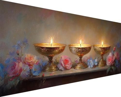 Malen Nach Zahlen Erwachsene Kerze Malen Nach Zahlen Blume Paint by Numbers Farbige Leinwand mit Pinselset Acrylfarben Kreativ Set für Erwachsene, Home Wand Deko Wohnzimmer Geschenke 30x60cm j4-3H von BAIYAACO