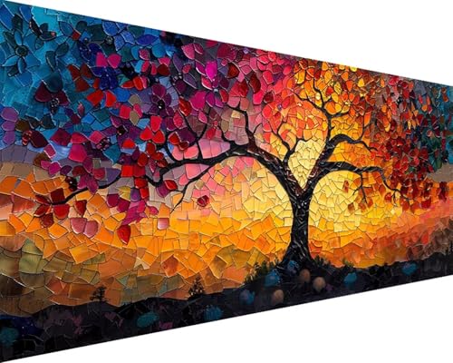 Malen Nach Zahlen Erwachsene Landschaft Malen Nach Zahlen Baum Paint by Numbers Farbige Leinwand mit Pinselset Acrylfarben Kreativ Set für Kinder, Home Wand Deko Wohnzimmer Geschenke 100x200cm l4-28V von BAIYAACO