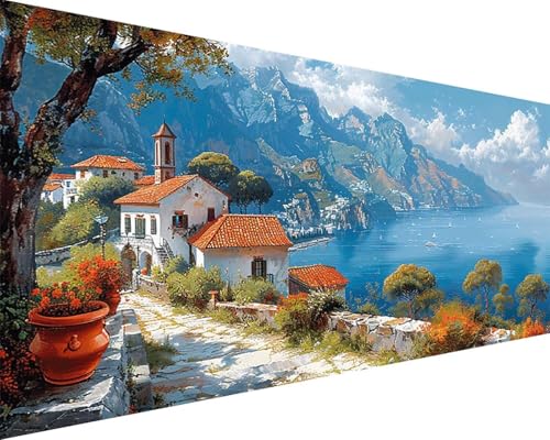 Malen Nach Zahlen Erwachsene Landschaft Malen Nach Zahlen Berg Paint by Numbers Farbige Leinwand mit Pinselset Acrylfarben Kreativ Set für Kinder, Home Wand Deko Wohnzimmer Geschenke 30x60cm g4-110 von BAIYAACO