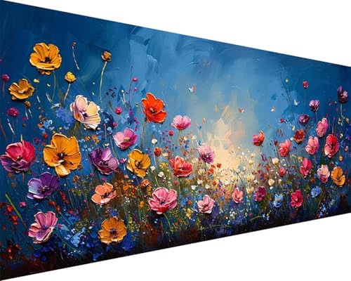 Malen Nach Zahlen Erwachsene Landschaft Malen Nach Zahlen Blume Paint by Numbers Farbige Leinwand mit Pinselset Acrylfarben Kreativ Set für Kinder, Home Wand Deko Wohnzimmer Geschenke 40x80cm l4-6L von BAIYAACO